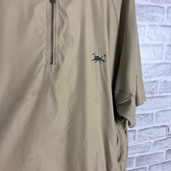 Tommy Bahama Golf Polyester Blend Beige Half Zip Windbreaker Jacket Men 2XL FLAW - Picture 2 of 7